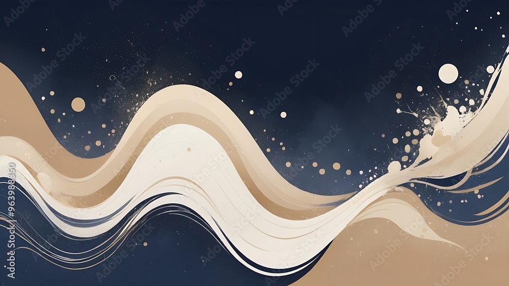 Abstract art style image featuring a gradient layout transitioning  from dark navy blue  to a light beige with random pattern, dark blue and yellow abstract backdrop