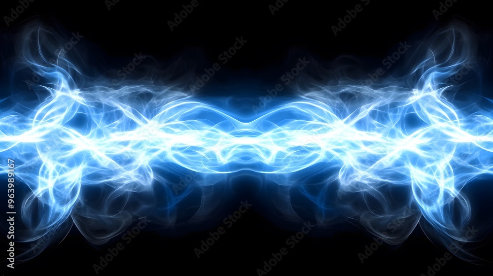 Obraz premium Abstract Blue Smoke Waves on Black Background