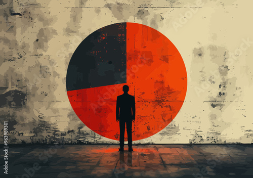 Businessman Dividing Market Share Business Pie Chart Minimalist Illustration Concept Evening Shadow Silhouette