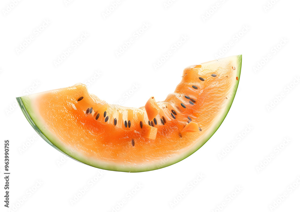 Fresh cantaloupe melon slice placed on a black background. Isolated on a transparent background. Fresh cantaloupe melon slice placed on a black background. Isolated on a transparent background.