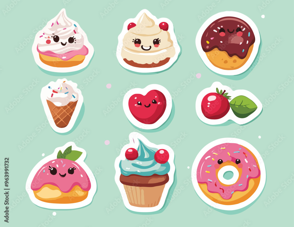set of funny cartoon fruits & ice cream set of funny cartoon fruits & ice cream