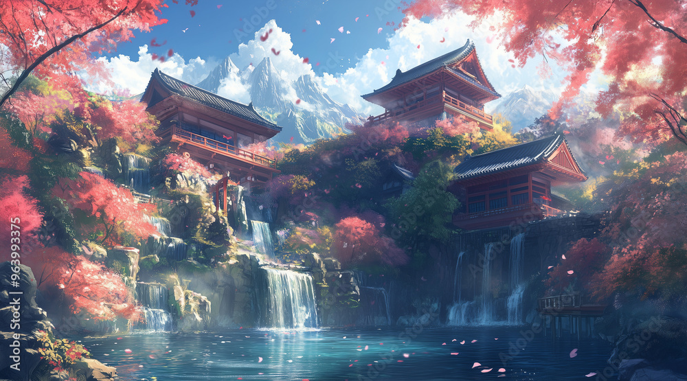 Obraz premium Japanese background, anime wallpaper, digital art, pc wallpaper. anime. Illustrations 
