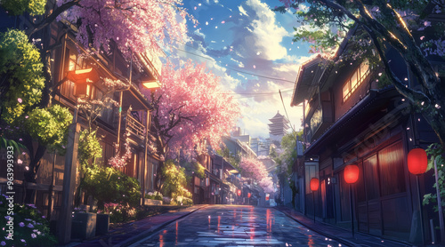 Japanese background, anime wallpaper, digital art, pc wallpaper. anime. Illustrations 