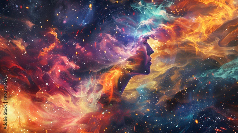 Cosmic Soul - Woman Emerging from Nebula