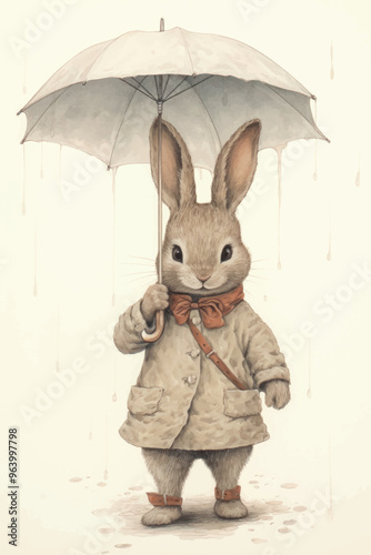 Cute rabbit with umbrella illustration
