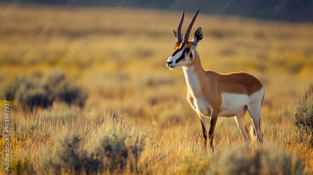 Fototapeta premium Pronghorn wander Wyoming, Yellowstone National Park