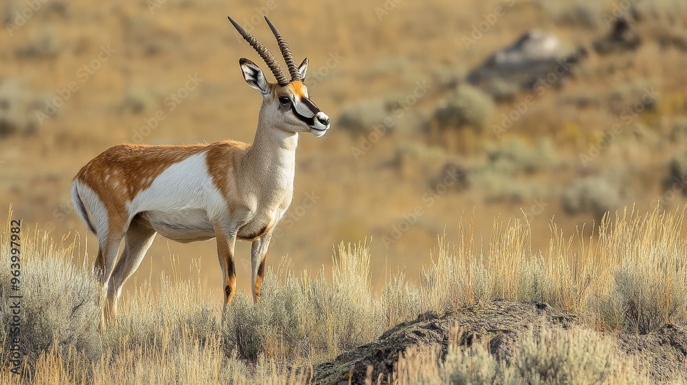Fototapeta premium Pronghorns roam Wyoming's Yellowstone