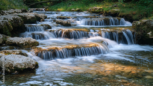 Cascading Waterfall in Lush Green Forest