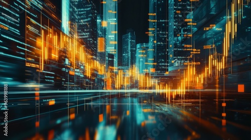 Wallpaper Mural Stock chart, ascending candlestick, city at night. Torontodigital.ca