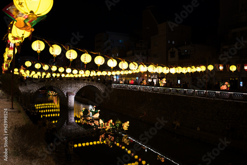 ランタン,長崎,夜景,川,祭り,建築,  橋, fra, 旅行, 建造, 観光 photo