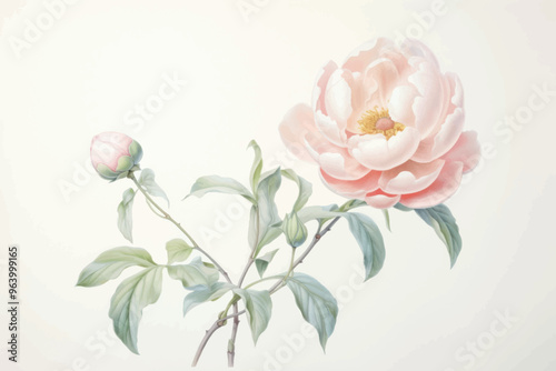 Elegant peony floral watercolor painting