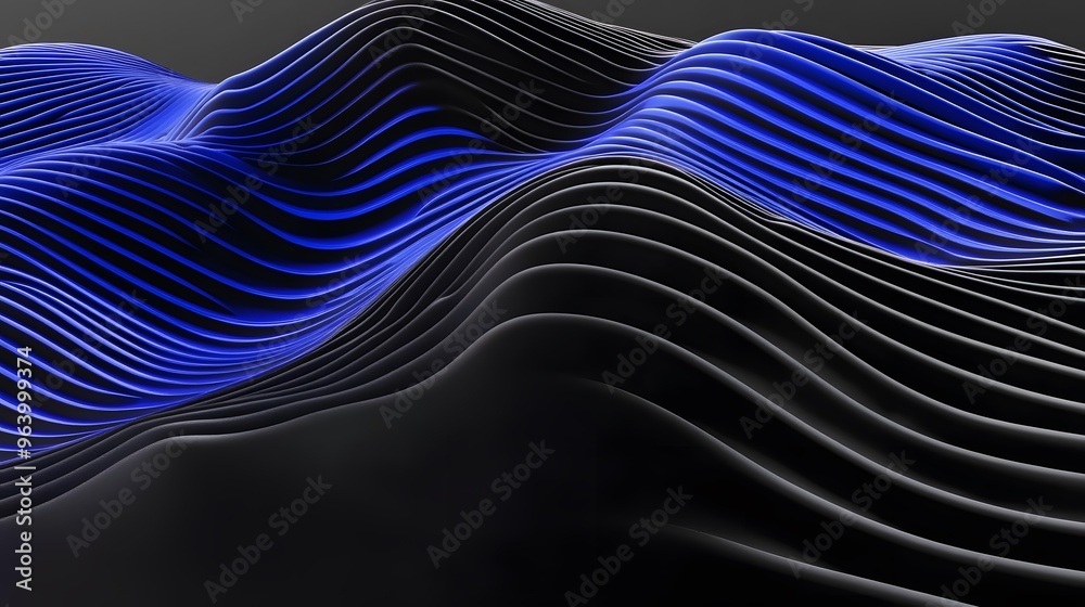 Abstract Blue and Black Wavy Lines 3D Render Abstract Blue and Black Wavy Lines 3D Render