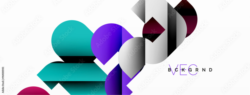 Colorful curve geometric shapes on white Colorful curve geometric shapes on white