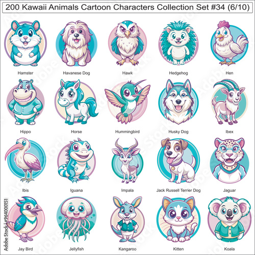 Kawaii Animals Cartoon Characters Collection Set of 200 Isolated Animals Part 6 photo