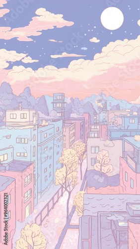 Dreamy pastel urban nightscape