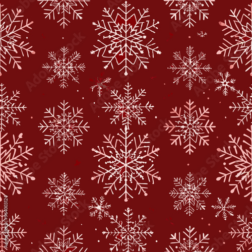 Seamless winter pattern with white snowflakes on a festive red background

