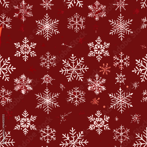 Seamless winter pattern with white snowflakes on a festive red background

