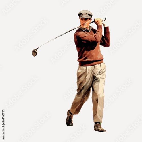Vintage golfer swinging club