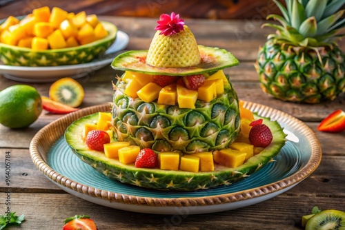 Tropical-inspired cuisine featuring a show-stopping, multi-colored 