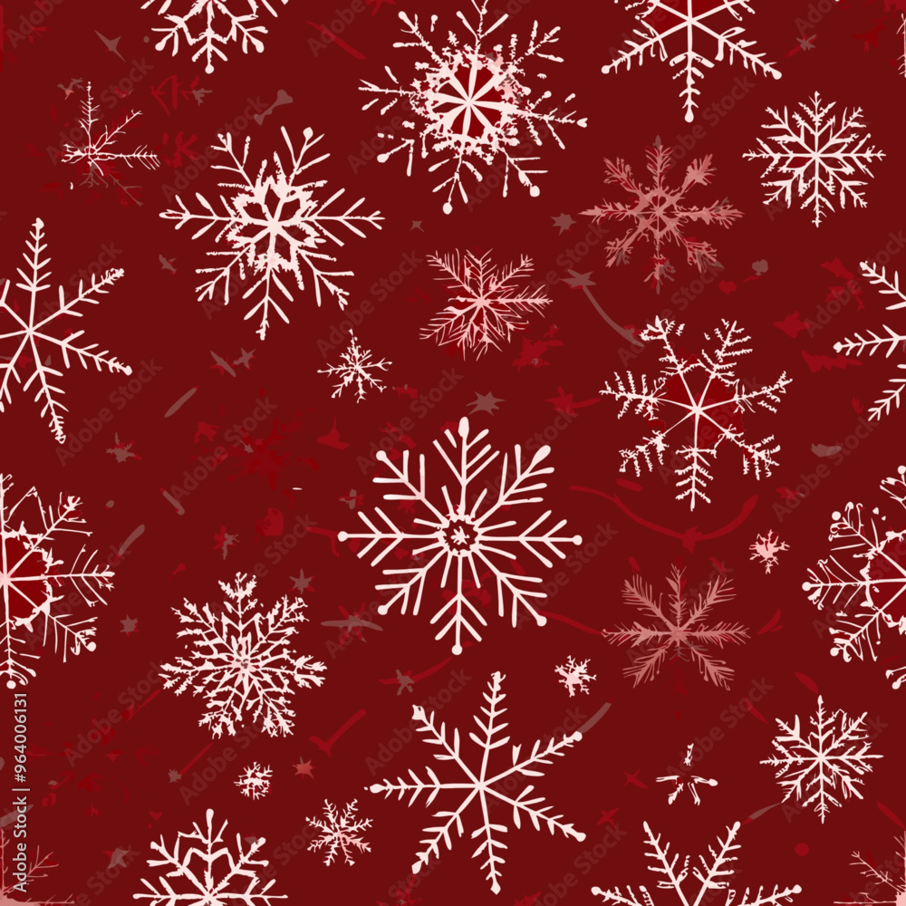 Seamless winter pattern with white snowflakes on a festive red background
Seamless winter pattern with white snowflakes on a festive red background