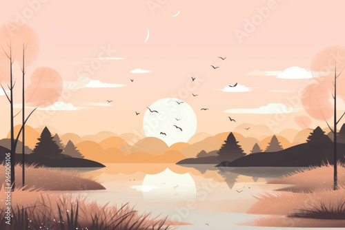Serene sunset over tranquil lake