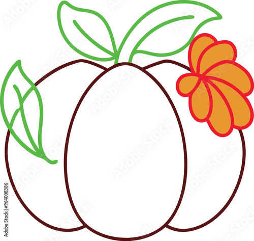 Harvest Pumpkin and Floral Accent Vector Art for Autumn Aesthetic Decor
 photo