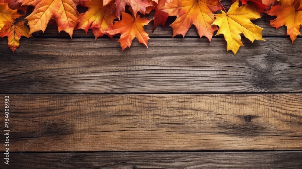 Vibrant Autumn Leaves on Wooden Background Vibrant Autumn Leaves on Wooden Background