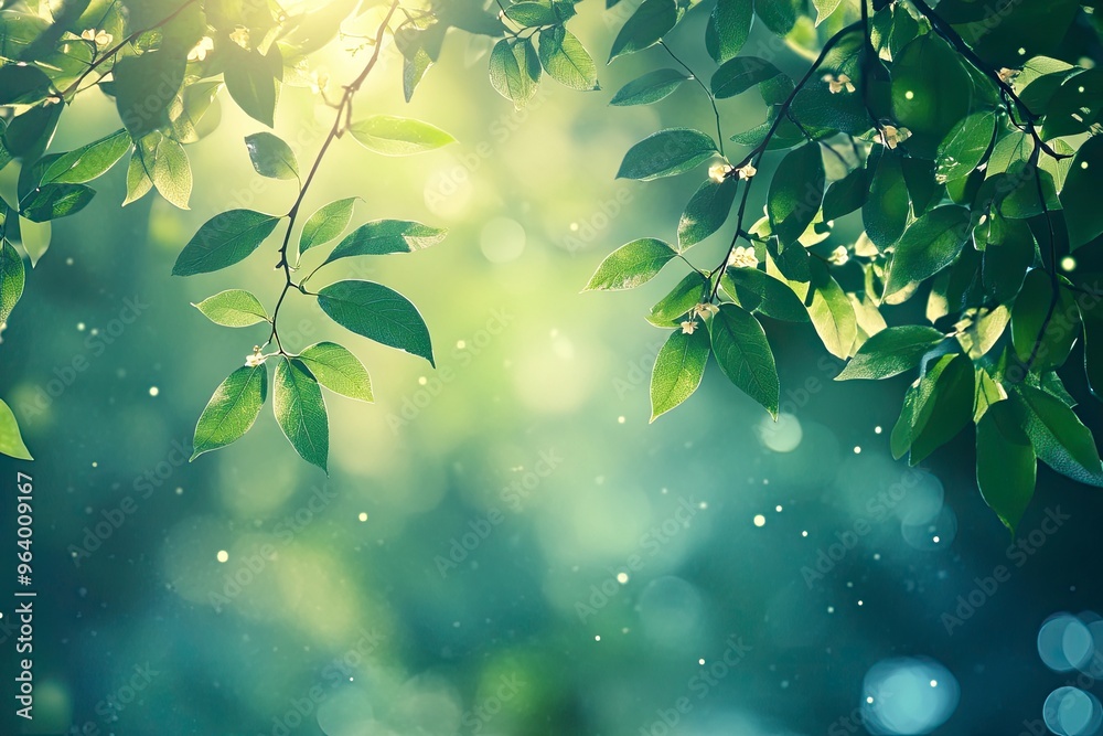 Summer Background with Green to Blue Gradient, Light Spots Suggest Sunlight Through Leaves, Calm Seasonal Atmosphere, ai Summer Background with Green to Blue Gradient, Light Spots Suggest Sunlight Through Leaves, Calm Seasonal Atmosphere, ai