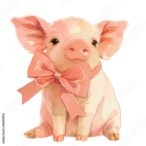 Cute piglet with pink bow