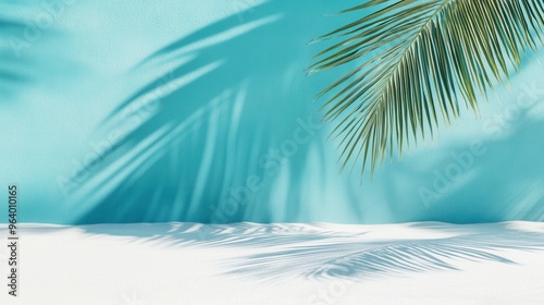 Tropical Beach Paradise: Serene Turquoise Water and Palm Leaves Background - Summer Vacation Concept for Travel, Relaxation, and Coastal Lifestyle