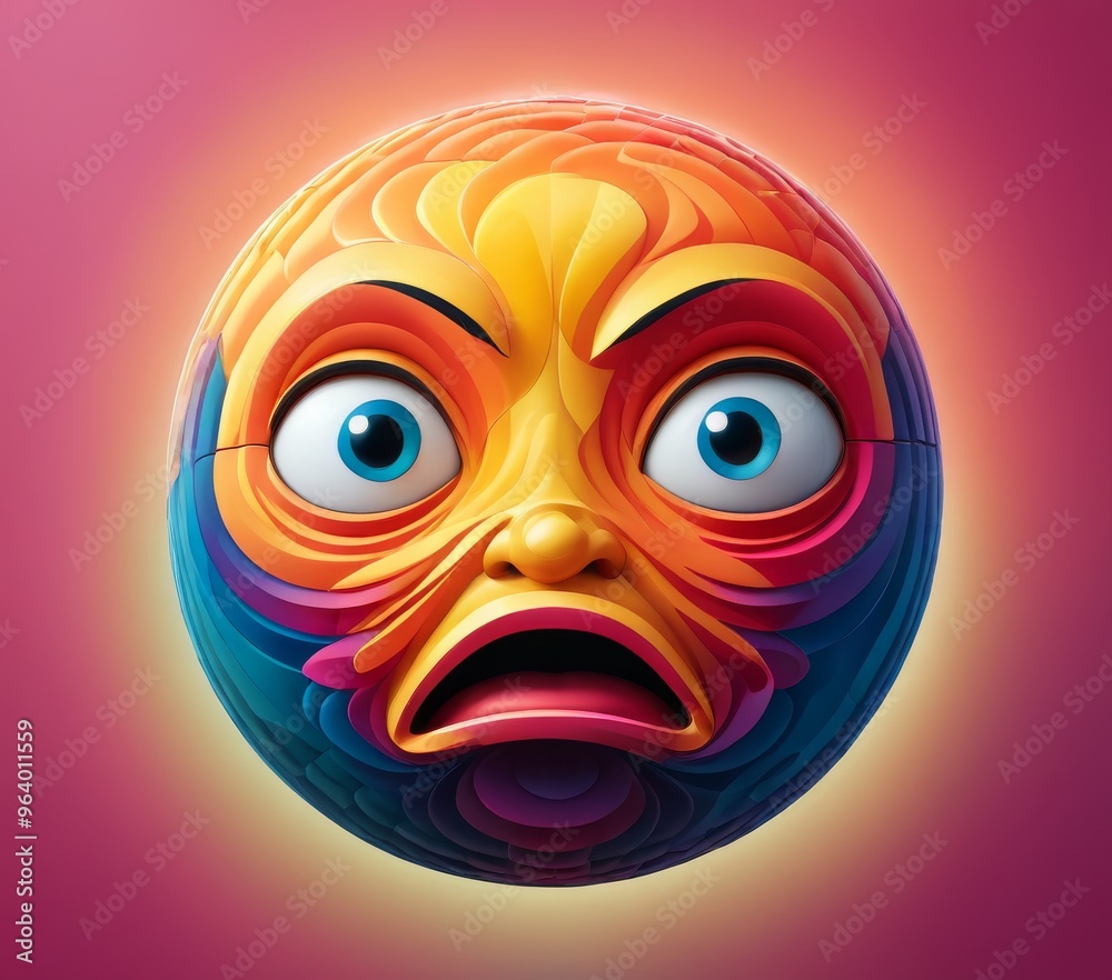Surreal face with vibrant, layered colors and a surprised expression, featuring large eyes and a wide-open mouth. The intricate layers create depth and enhance the overall visual impact.. AI Surreal face with vibrant, layered colors and a surprised expression, featuring large eyes and a wide-open mouth. The intricate layers create depth and enhance the overall visual impact.. AI