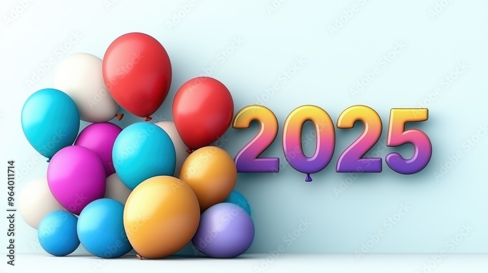 Colorful Balloons Celebration with 2025 New Year Colorful Balloons Celebration with 2025 New Year