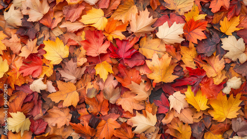 Autumn leaves background. Tree leaves of different colors filling the space, Wallpaper or backdrop autumn design for poster, promotion.