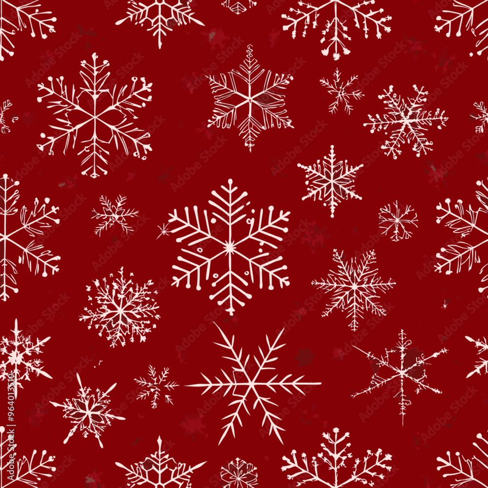 Seamless winter pattern with white snowflakes on a festive red background
Seamless winter pattern with white snowflakes on a festive red background