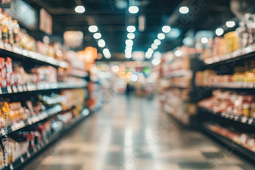 supermarket store aisle interior abstract blurred background, ai