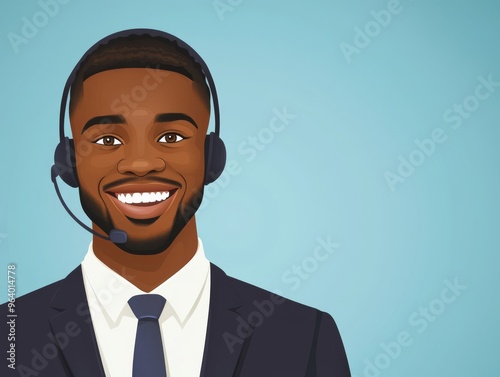 Smiling Customer Service Representative Wearing Headset