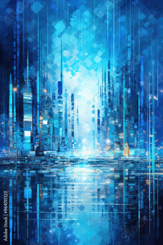 Abstract Futuristic Cityscape with Vibrant Reflections