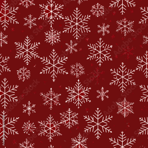 Seamless winter pattern with white snowflakes on a festive red background

