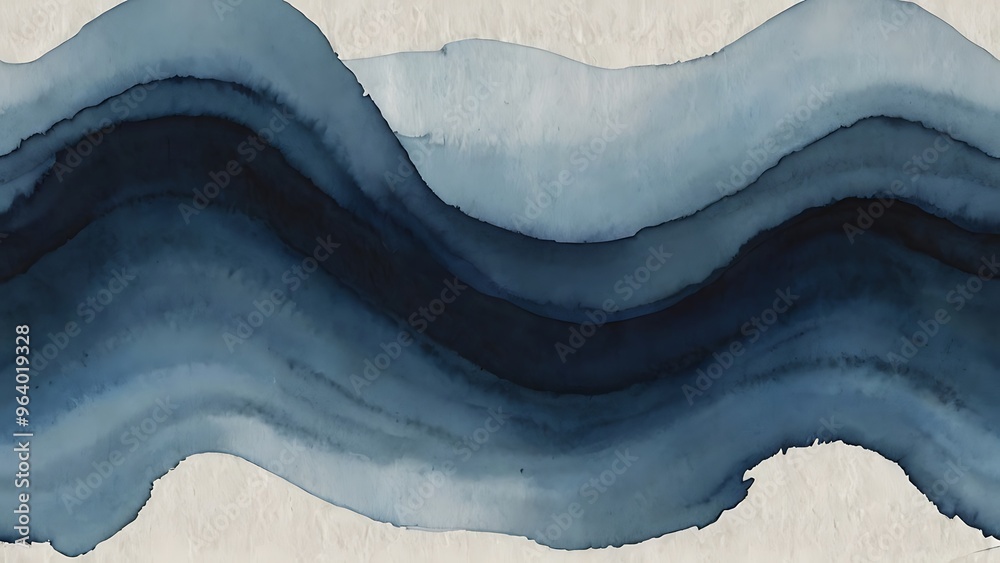 Obraz premium Abstract watercolor painting featuring a gradient of blue tones with a smooth transition from light blue to dark navy blue 