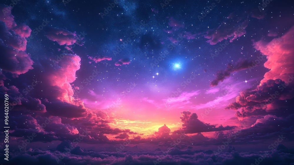 Night sky in stylized 3D style with vivid colors and dynamic forms, providing a bold and realistic portrayal of the vast, star-filled sky. Night sky in stylized 3D style with vivid colors and dynamic forms, providing a bold and realistic portrayal of the vast, star-filled sky.