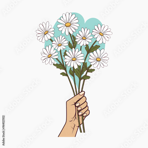 Hand holding white daisies bouquet