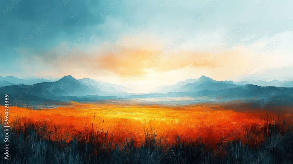 Obraz premium Barren land rendered in abstract expressionism style, employing bold brushstrokes and vivid colors to express the stark, emotional nature of the landscape.