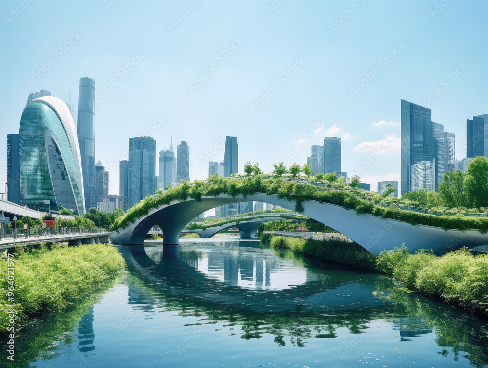 Naklejka premium Innovative Green Bridge in Urban Landscape