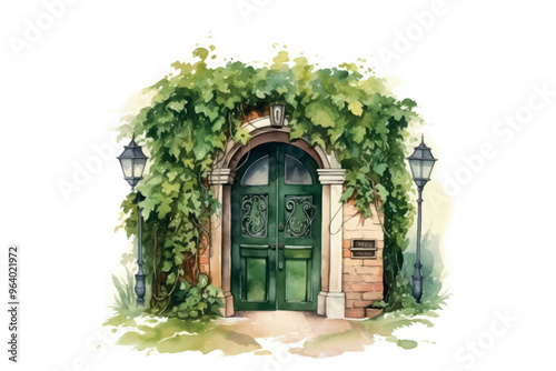 Charming ivy-covered vintage doorway