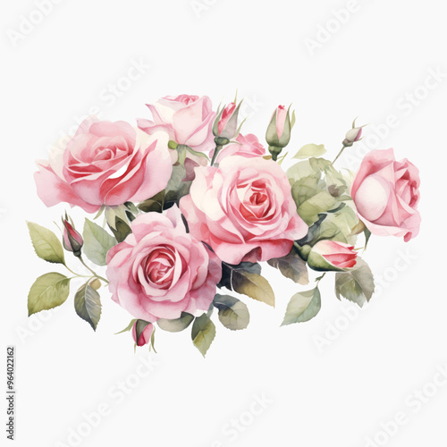 Elegant watercolor pink rose bouquet