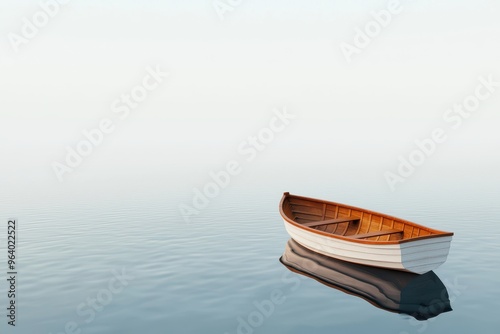 A serene boat floating on calm water, reflecting tranquility and peace in a minimalistic landscape.