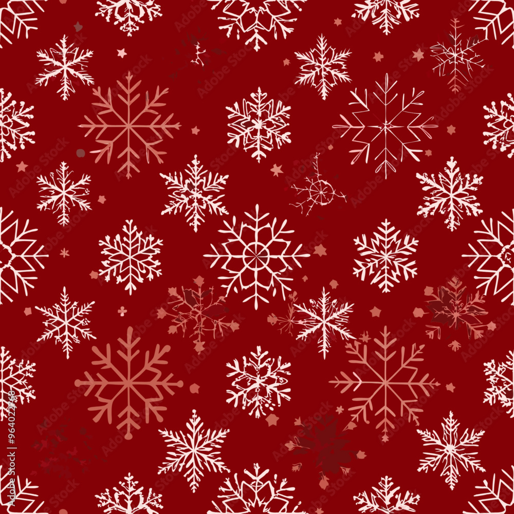 Seamless winter pattern with white snowflakes on a festive red background
Seamless winter pattern with white snowflakes on a festive red background