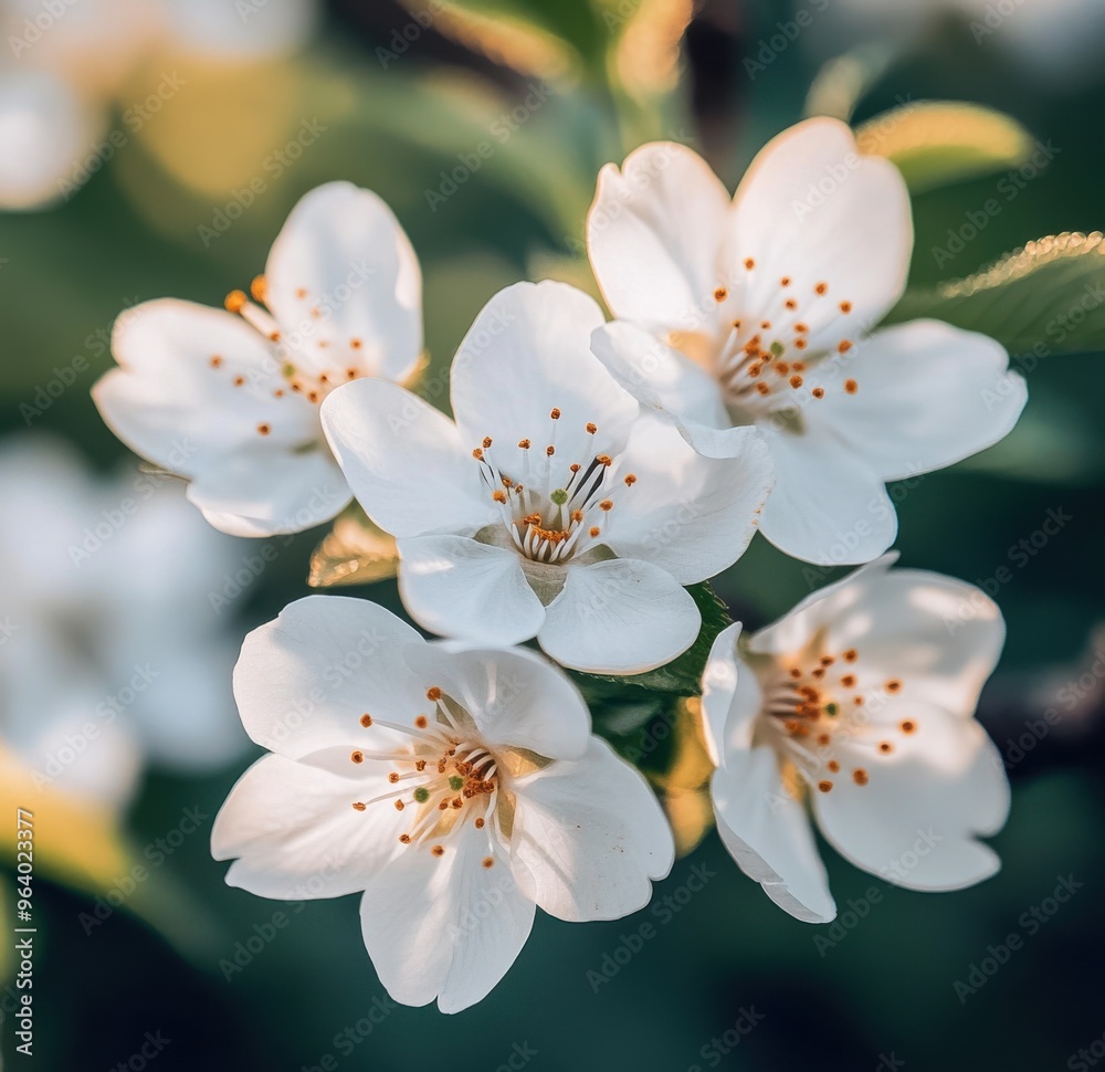 Fototapeta premium Crabapple tree's white flowers, blurred background