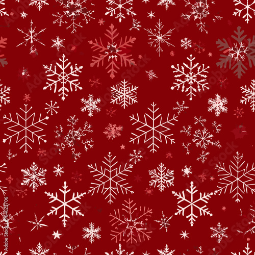 Seamless winter pattern with white snowflakes on a festive red background

