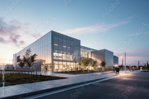 Sleek Modern Office Complex at Twilight